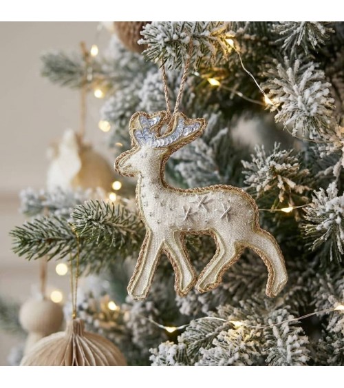 Reindeer - Embroidered Linen Christmas Decoration Katie Larmour Linen 2024 christmas decorations xmas tree decorations