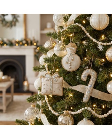 Pupazzo di neve - Decorazione di Natale in lino ricamato Katie Larmour Linen Decorazioni natalizie eleganti particolari decor...