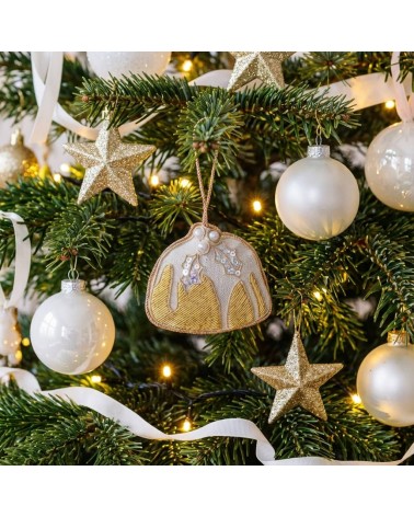 Plum Pudding - Embroidered Linen Christmas Decoration Katie Larmour Linen 2024 christmas decorations xmas tree decorations