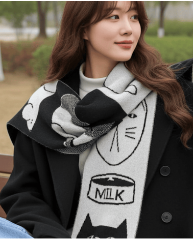 Mog Totem Black & White - Original Wool Scarf Donna Wilson scarves for women mens scarf Kitatori Switzerland