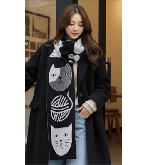 Wollschal Mog Totem Schwarz & Weiß - Origineller Schal aus Wolle Donna Wilson Damen Winter Winterschal Herrenschal woll schal...