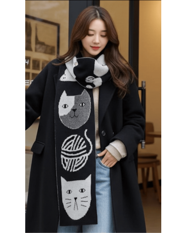 Mog Totem Black & White - Original Wool Scarf Donna Wilson scarves for women mens scarf Kitatori Switzerland