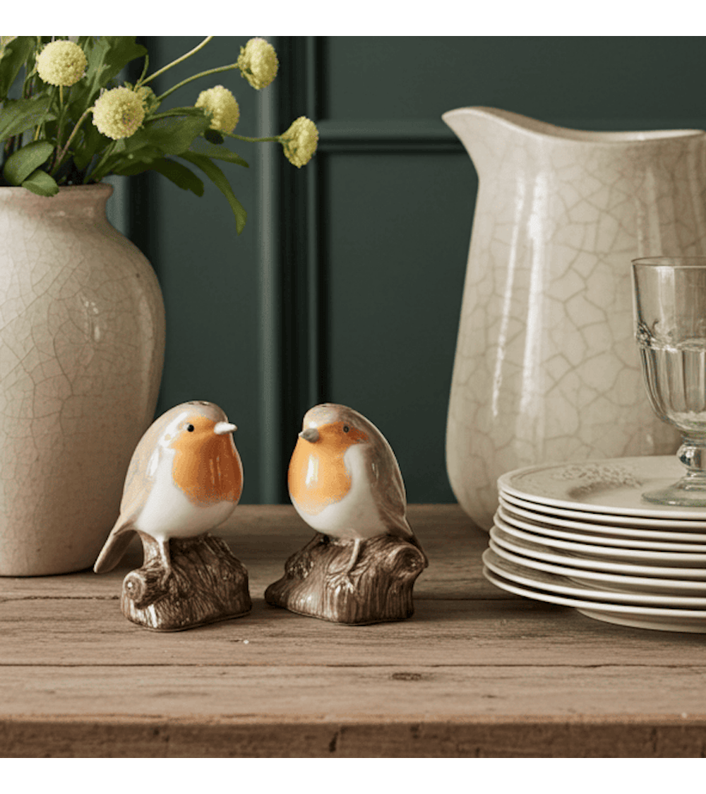 Rotkehlchen - Salz und Pfefferstreuer Set Quail Ceramics  pfeffer steuer salzpfeffersteuer set lustige kaufen