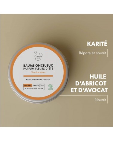 Baume oncteux - parfum fleurs d'été Clémence et Vivien cosmetique naturel de qualité vegan