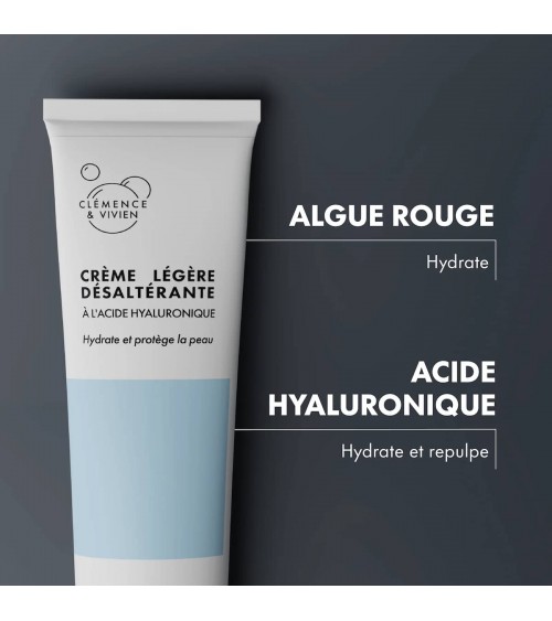 Crème légère désaltérante - Acide hyaluronique et Algue rouge Clémence et Vivien cosmetique naturel de qualité vegan