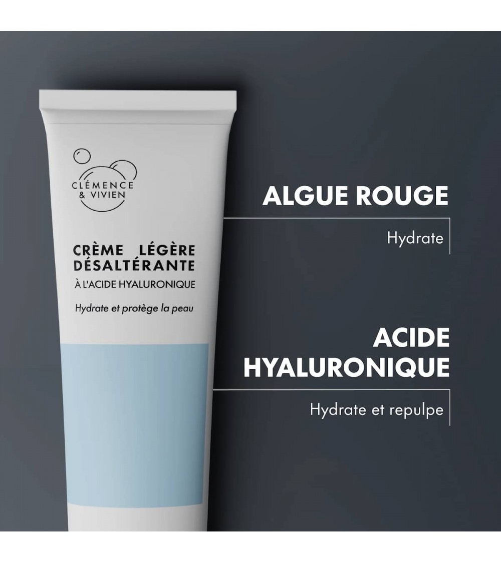 Crème légère désaltérante - Acide hyaluronique et Algue rouge Clémence et Vivien cosmetique naturel de qualité vegan