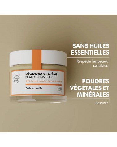 Peau sensible - Vanille - Déodorant naturel, déo bio en crème Clémence et Vivien cosmetique naturel de qualité vegan