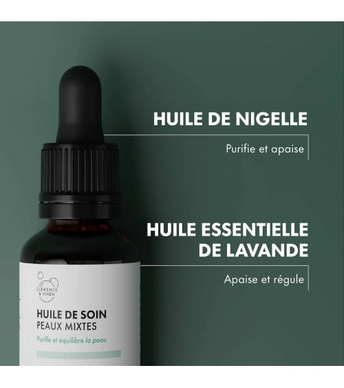 Huile de soin peaux mixtes Clémence et Vivien cosmetique naturel de qualité vegan