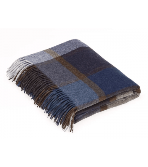 Block Windowpane Blue - Merino wool blanket Bronte by Moon warm cozy soft sofa throw blanket picnic throws and blankets