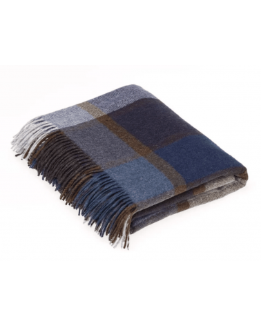 Block Windowpane Blue - Coperta di lana merino Bronte by Moon plaid per divano in lana coperta morbida letto matrimoniale pla...