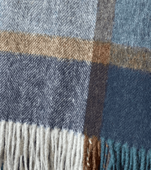 Block Windowpane Blue - Merino Decke, Wolldecke Bronte by Moon Schafwolldecke warme Woll Decken Sofa wohndecke kaufen