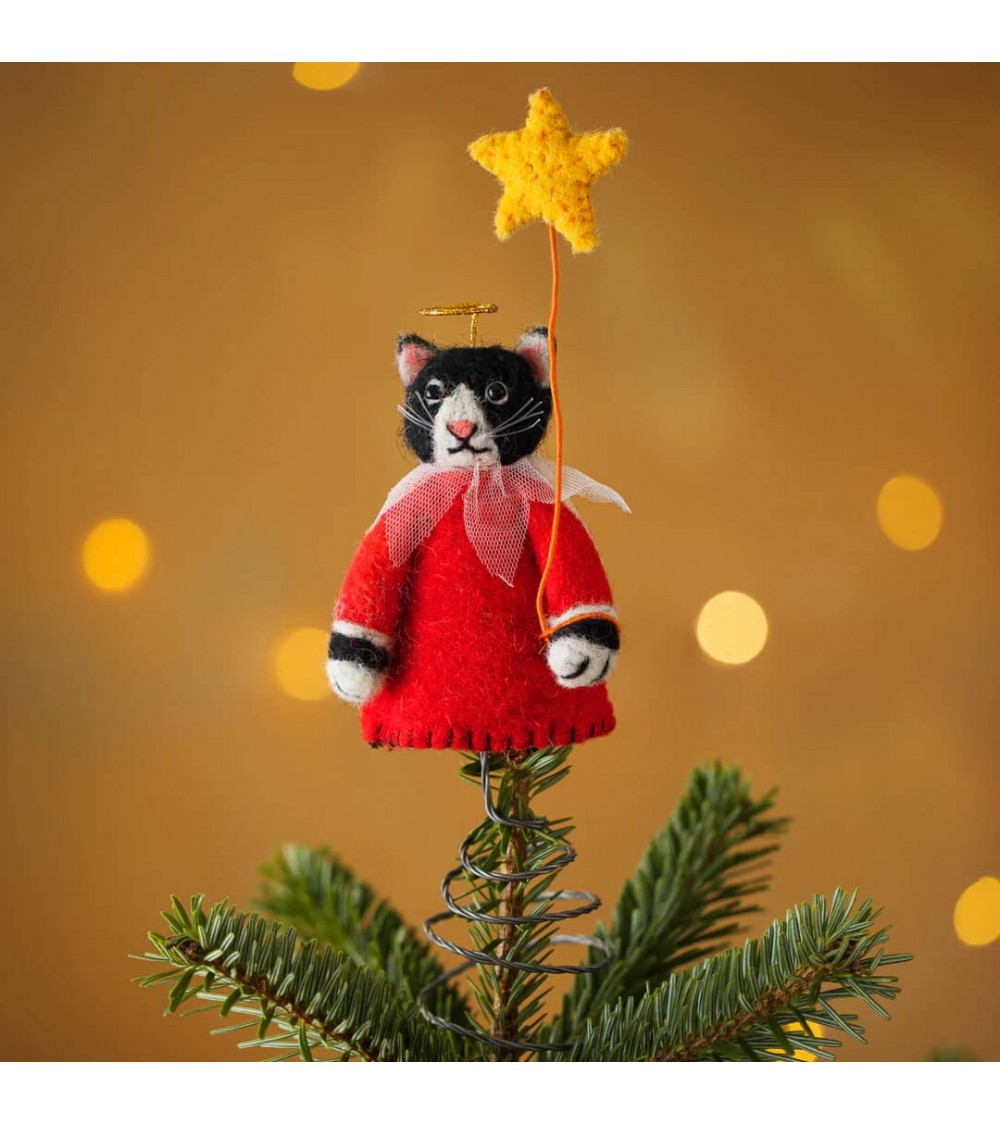 Gatto Corista con Stella - Puntale per albero di Natale Sew Heart Felt Decorazioni natalizie eleganti particolari decoro nata...