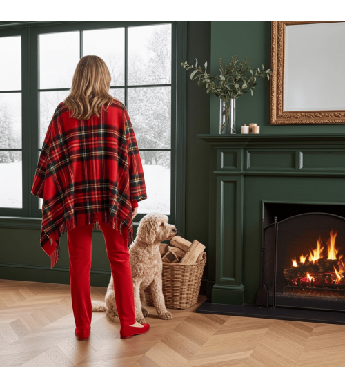 Mini Ruana Tartan ROYAL STEWART - poncho, cape en laine Bronte by Moon femme hiver chic plaid kitatori suisse