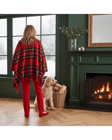 Mini Ruana Tartan ROYAL STEWART - poncho, cape en laine Bronte by Moon femme hiver chic plaid kitatori suisse