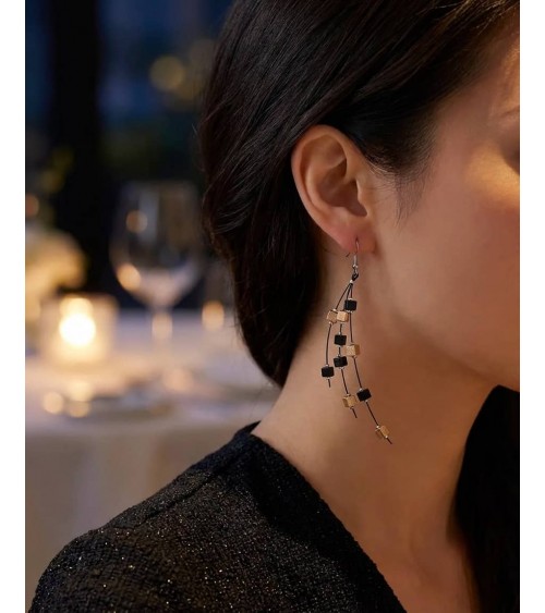 FRANKIE - Pendant earrings - Black and gold Jianhui London cute fashion design designer for women