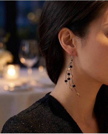 FRANKIE - Pendant earrings - Black and gold Jianhui London cute fashion design designer for women