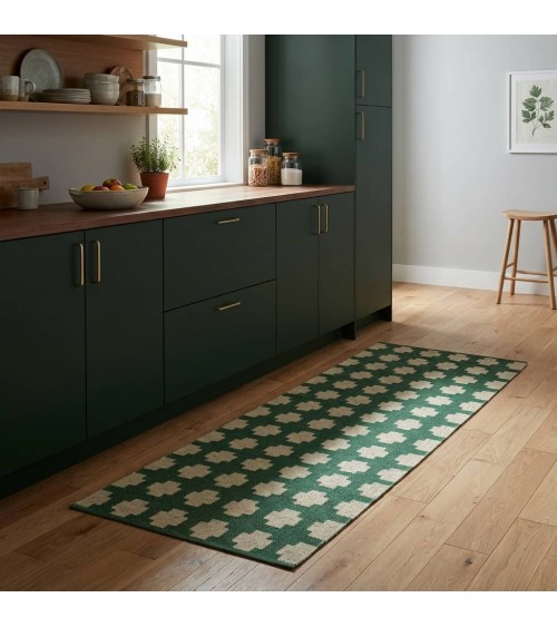 Paloma Dark Green - Tappeto in vinile intrecciato Brita Sweden passatoia tappeti da cucina lavabile in lavatrice per esterno