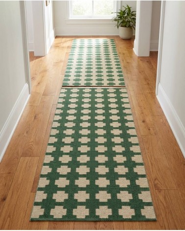 Paloma Dark Green - Tapis en vinyle tissé Brita Sweden tapis scandinave en vinyle lavable en machine de cuisine exterieur sal...