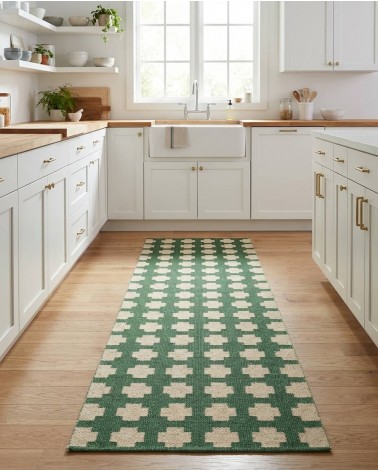 Paloma Dark Green - Tappeto in vinile intrecciato Brita Sweden passatoia tappeti da cucina lavabile in lavatrice per esterno