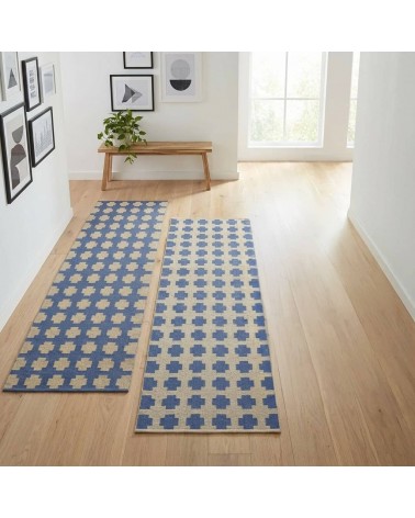 Paloma Vivid Blue - Tapis scandinave en vinyle tissé Brita Sweden tapis scandinave en vinyle lavable en machine de cuisine ex...