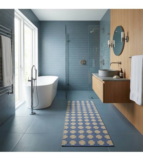Paloma Vivid Blue - Tapis scandinave en vinyle tissé Brita Sweden tapis scandinave en vinyle lavable en machine de cuisine ex...