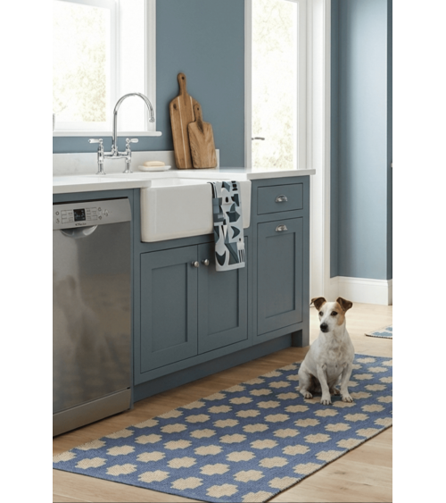 Paloma Vivid Blue - skandinavischer Vinyl Teppich Brita Sweden küchenteppich küchenläufer waschbar waschbarer outdoor teppich...