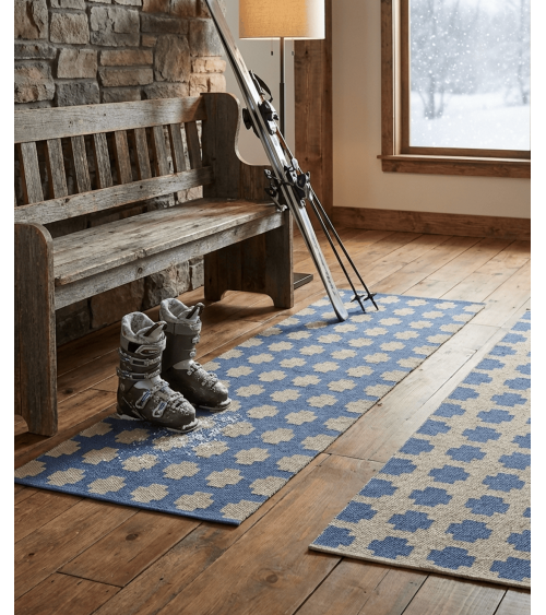 Paloma Vivid Blue - Tapis scandinave en vinyle tissé Brita Sweden tapis scandinave en vinyle lavable en machine de cuisine ex...
