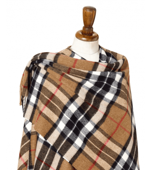 Grande Ruana Tartan CAMEL THOMPSON - Mantella, poncho di lana Bronte by Moon donna elegante invernale kitatori svizzera