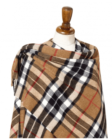 Grande Ruana Tartan CAMEL THOMPSON - Mantella, poncho di lana Bronte by Moon donna elegante invernale kitatori svizzera