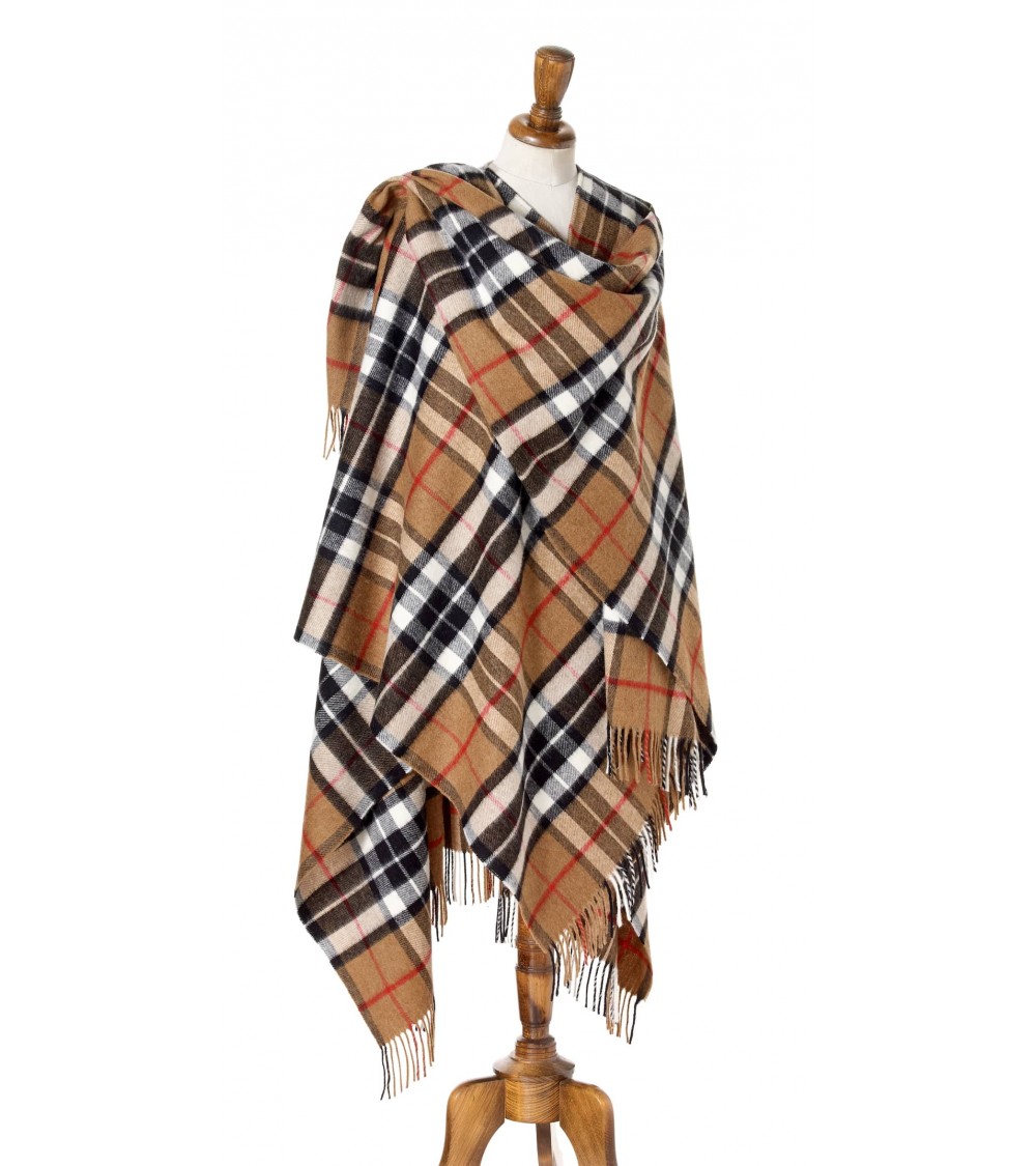 Grand Ruana Tartan CAMEL THOMPSON - poncho, cape en laine Bronte by Moon femme hiver chic plaid kitatori suisse