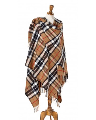 Grande Ruana Tartan CAMEL THOMPSON - Mantella, poncho di lana Bronte by Moon donna elegante invernale kitatori svizzera