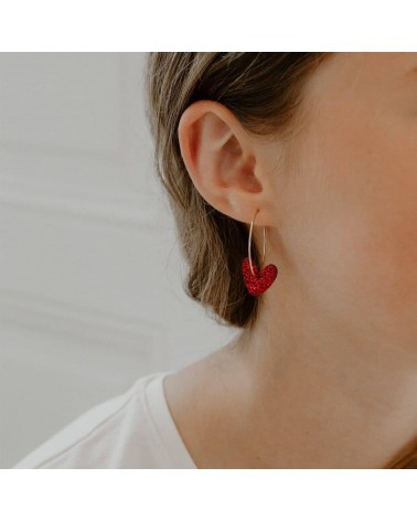 Hearts - Glittery hoop earrings Les Petites Hirondelles cute fashion design designer for women