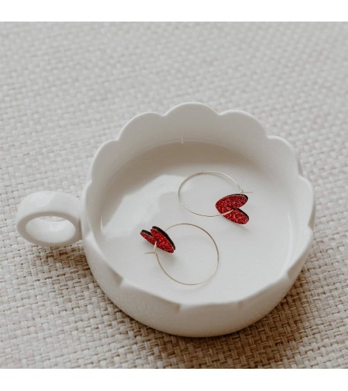 Coeurs - Boucles d'oreilles créoles pailletées Les Petites Hirondelles fantaisie original femme suisse