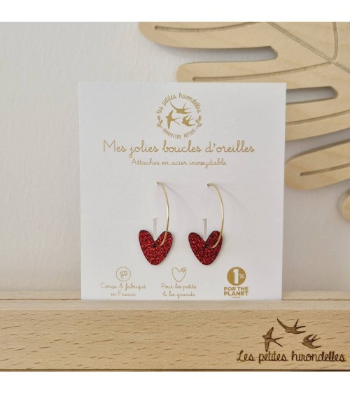 Coeurs - Boucles d'oreilles créoles pailletées Les Petites Hirondelles fantaisie original femme suisse