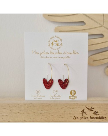 Hearts - Glittery hoop earrings Les Petites Hirondelles cute fashion design designer for women