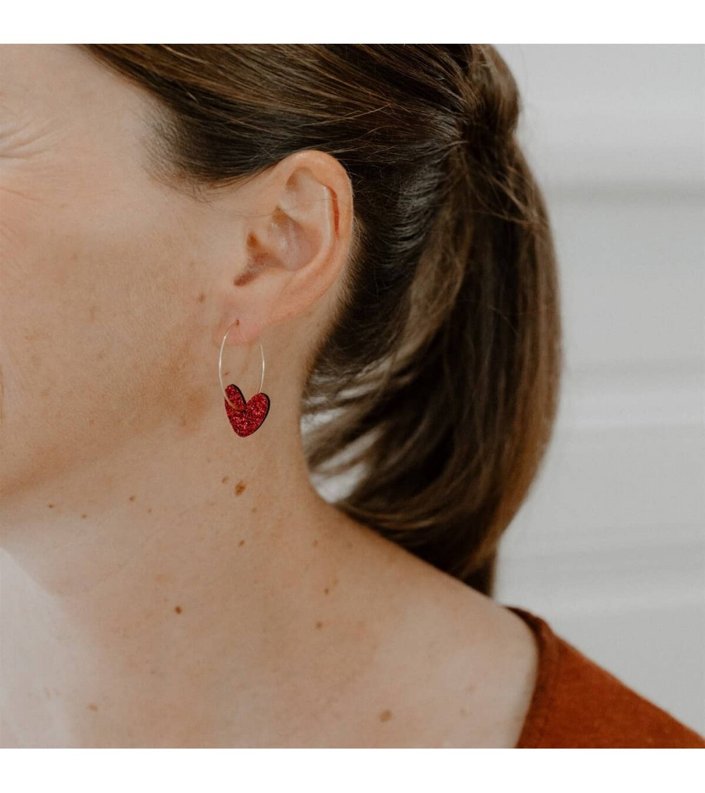 Coeurs - Boucles d'oreilles créoles pailletées Les Petites Hirondelles fantaisie original femme suisse