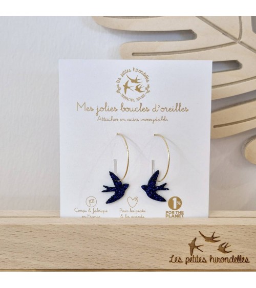 Rondini - Orecchini a cerchio con paillettes Les Petites Hirondelles eleganti particolari da donna bambina