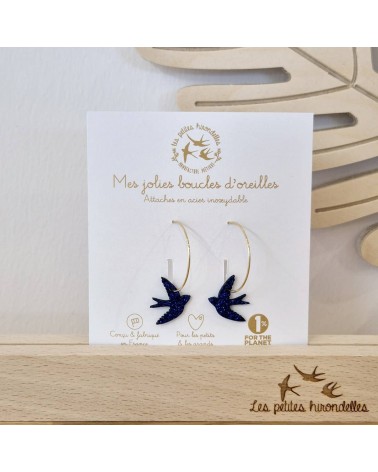 Swallows - Glittery hoop earrings Les Petites Hirondelles cute fashion design designer for women