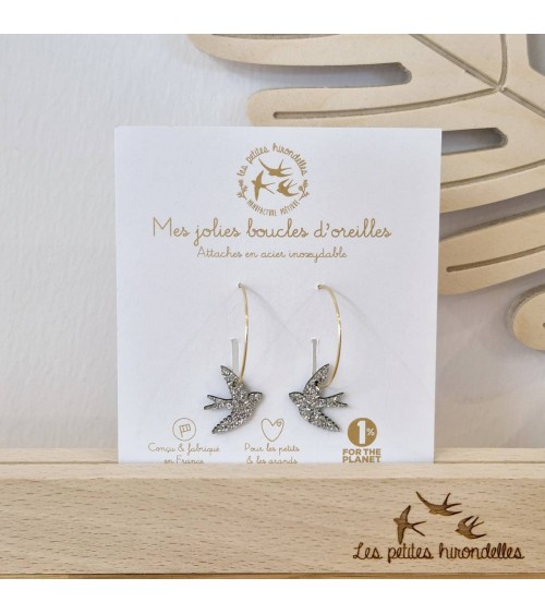 Swallows - Glittery hoop earrings Les Petites Hirondelles cute fashion design designer for women