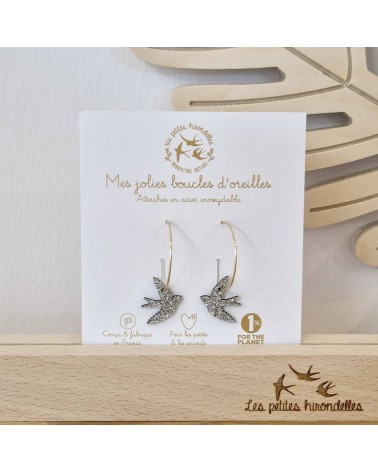 Rondini - Orecchini a cerchio con paillettes Les Petites Hirondelles eleganti particolari da donna bambina