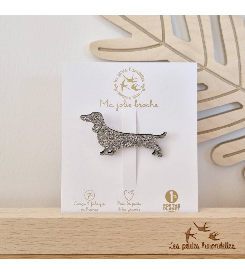 Dachshund - Sequined felt brooch pin - Silver Les Petites Hirondelles broches and pins hat pin badges collectible