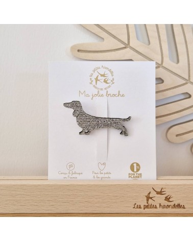 Dachshund - Sequined felt brooch pin - Silver Les Petites Hirondelles broches and pins hat pin badges collectible