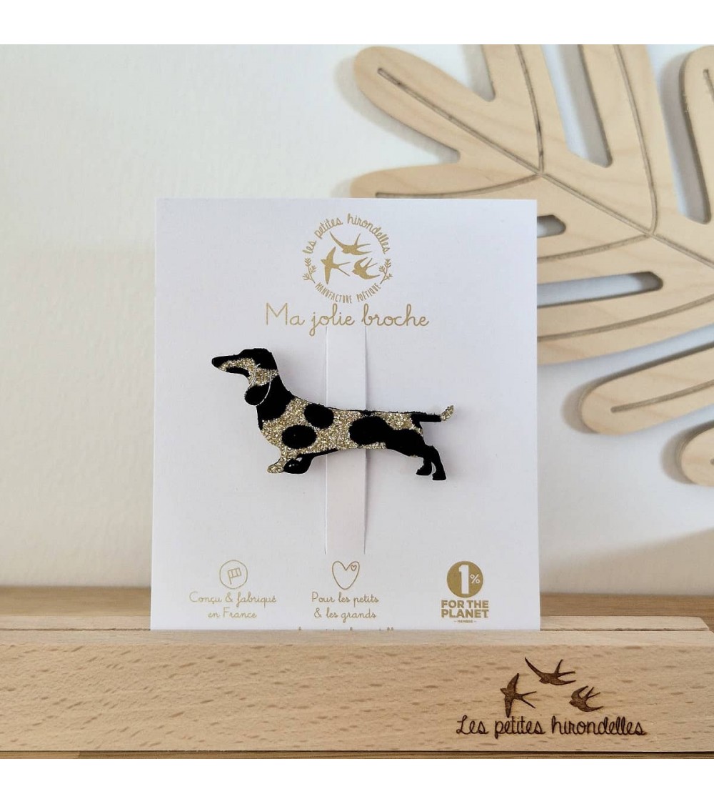 Dackel - Brosche aus Filz mit Pailletten - Goldener Leopard Les Petites Hirondelles Anstecknadel Ansteckpins pins anstecknade...