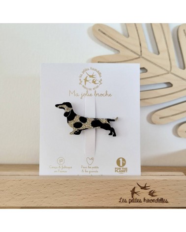 Dachshund - Sequined felt brooch pin - Golden leopard Les Petites Hirondelles broches and pins hat pin badges collectible