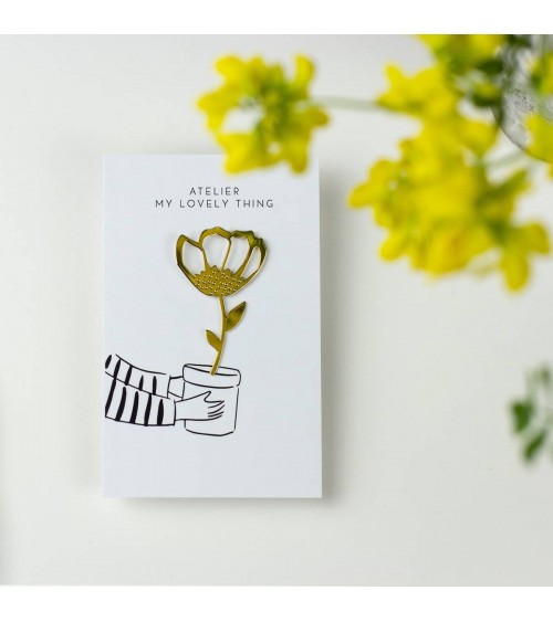 Fleur - Pin's en laiton doré My Lovely Thing pins rare métal originaux bijoux suisse