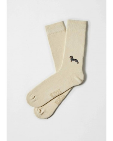 BePets - Chaussettes beiges avec motif Teckel brodé Besocks jolies pour femme originales pour homme chausset rigolotes drole ...
