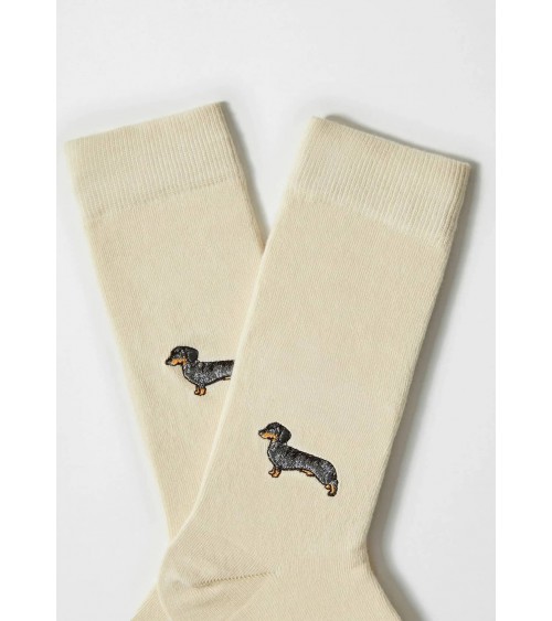 BePets - Chaussettes beiges avec motif Teckel brodé Besocks jolies pour femme originales pour homme chausset rigolotes drole ...
