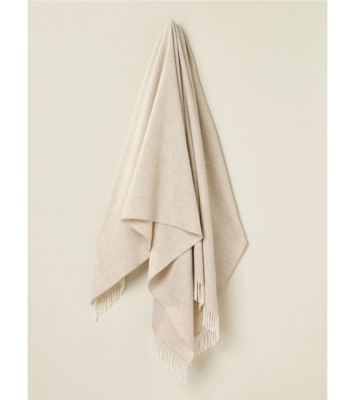 HERRINGBONE Beige Sofa Throw - Merino wool blanket Bronte by Moon warm cozy soft sofa throw blanket picnic throws and blankets