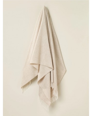 HERRINGBONE Beige Sofa Throw - Merino wool blanket Bronte by Moon warm cozy soft sofa throw blanket picnic throws and blankets
