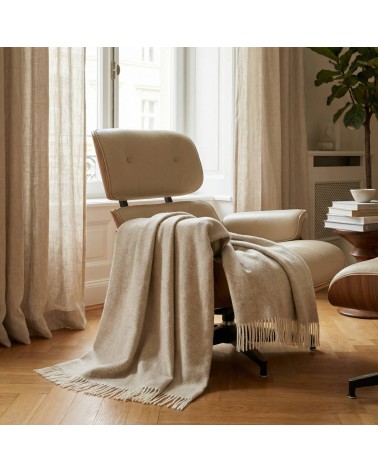 Plaid HERRINGBONE Beige - Couverture en laine mérinos Bronte by Moon un plaid cocooning couverture chaude douce plaide lit
